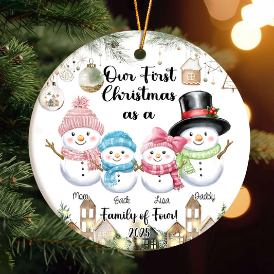 Our First Christmas With Snowman Design - Personalized Family Ceramic Ornament-OR-KL29-YV51-web1