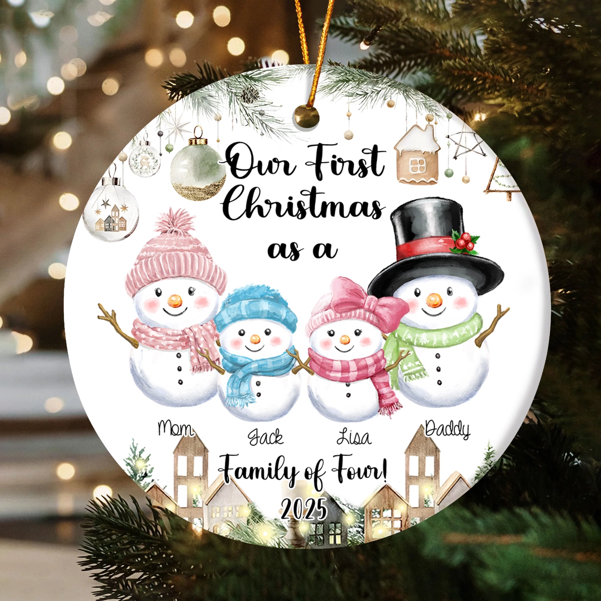 Our First Christmas With Snowman Design - Personalized Family Ceramic Ornament-OR-KL29-YV51-web2