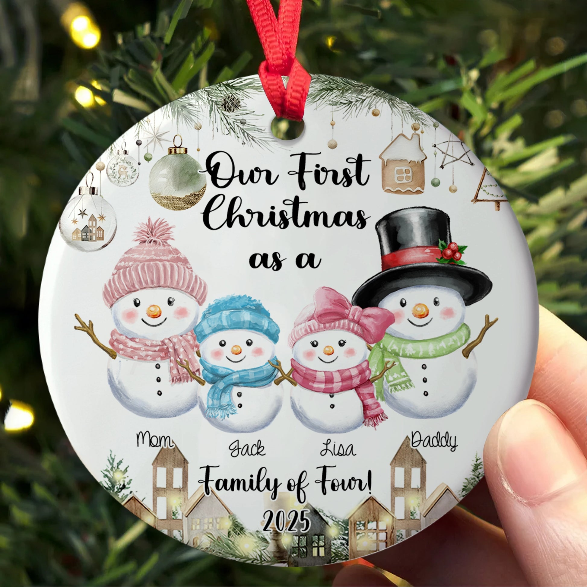 Our First Christmas With Snowman Design - Personalized Family Ceramic Ornament-OR-KL29-YV51-web3