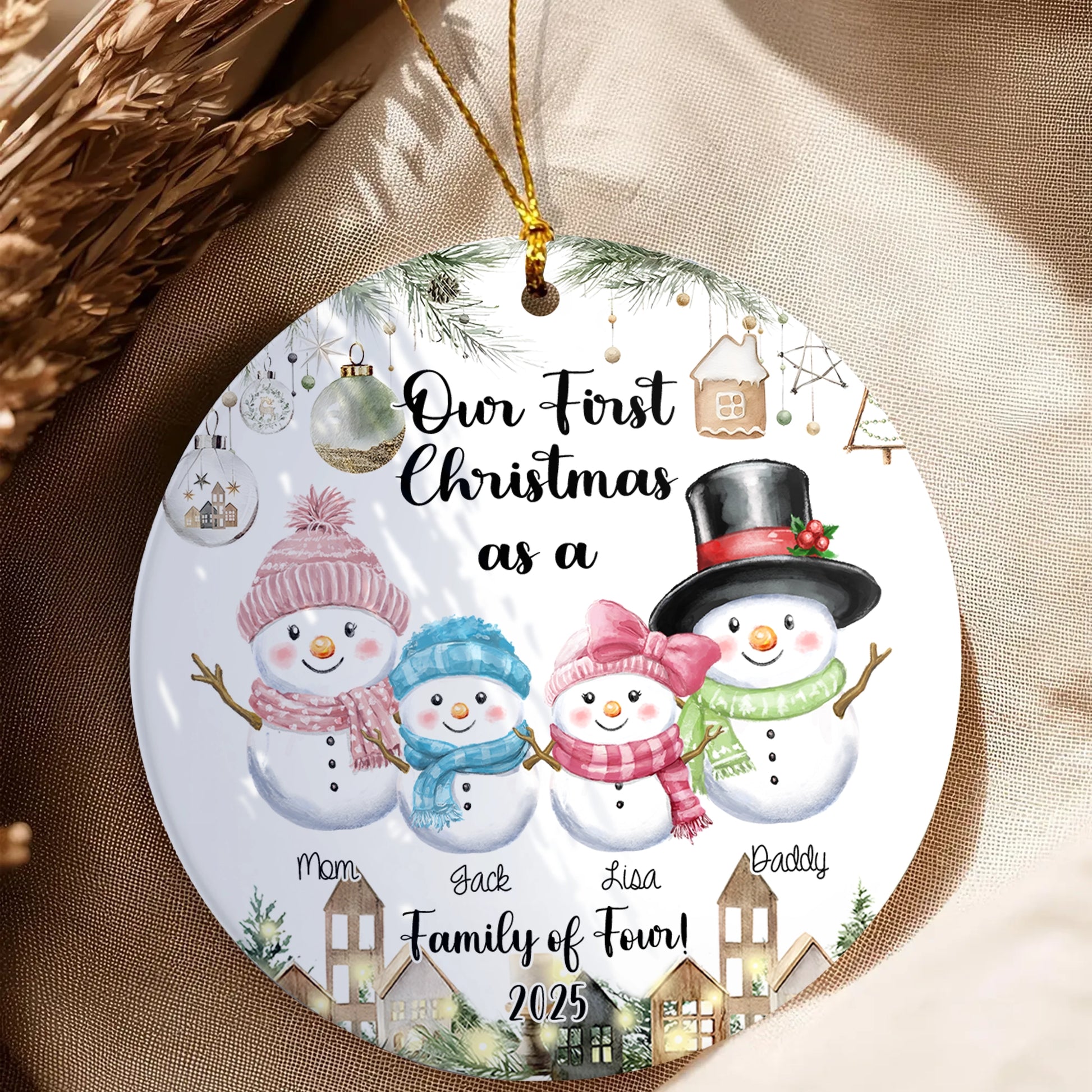 Our First Christmas With Snowman Design - Personalized Family Ceramic Ornament-OR-KL29-YV51-web5