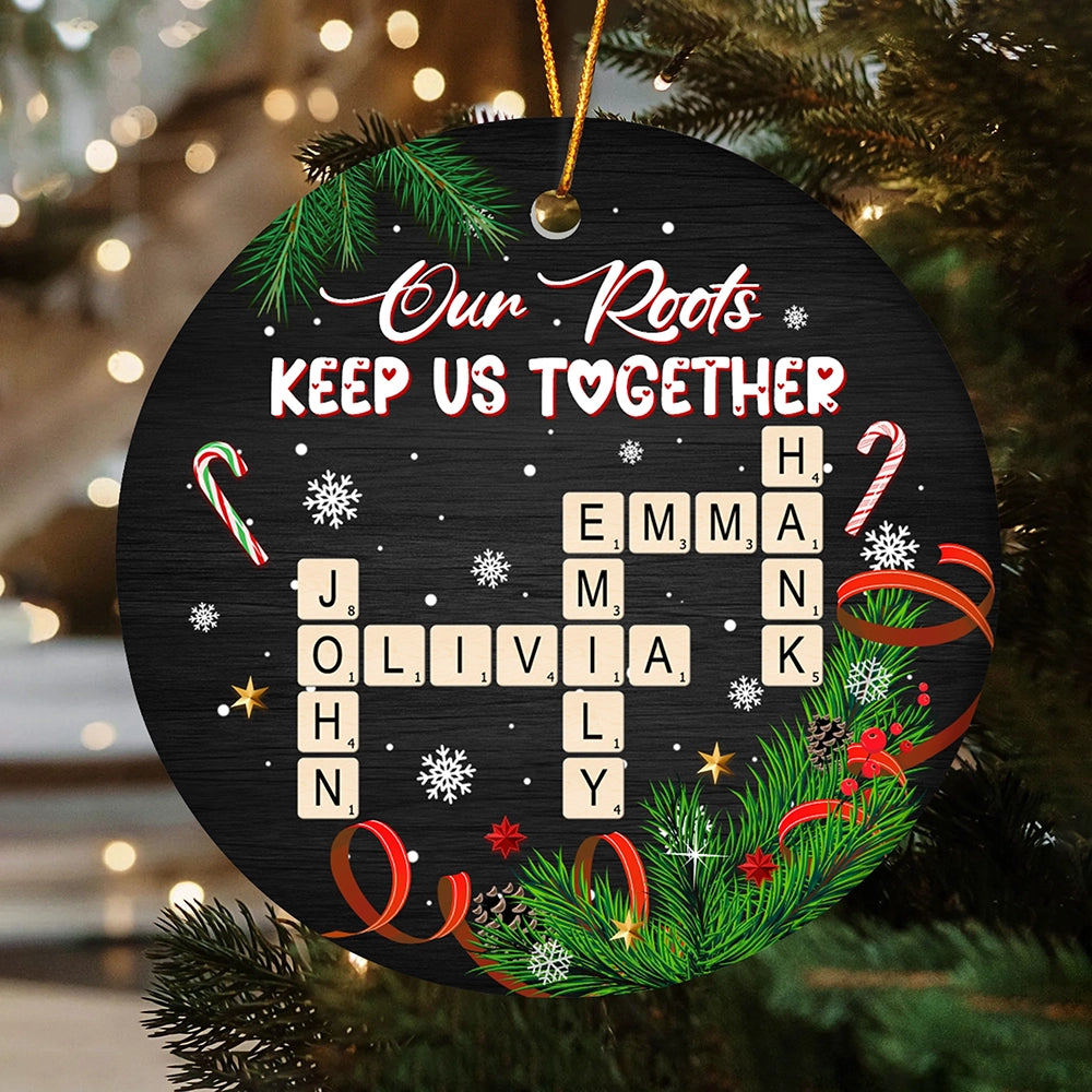 Our Roots Keep Us Together - Personalized Crossword Christmas Ornament – Scrabble Tile Design OR-HN15-TT11-Web2