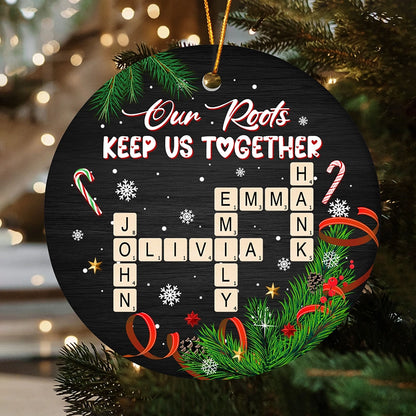 Our Roots Keep Us Together - Personalized Crossword Christmas Ornament – Scrabble Tile Design OR-HN15-TT11-Web2