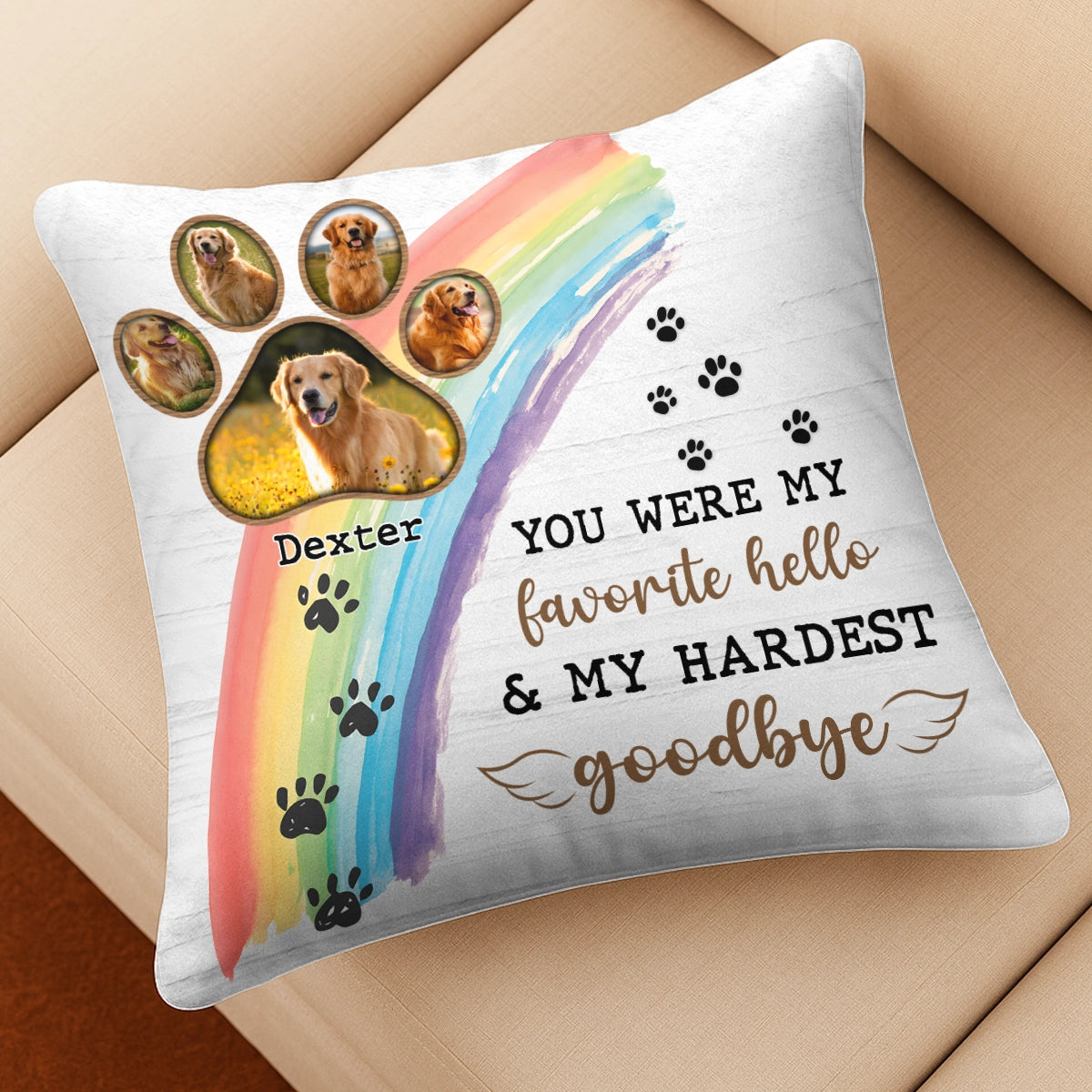 You Were My Favorite Hello & My Hardest Goodbye - Custom Photo Pet Memorial Gift - Personalized Pillow