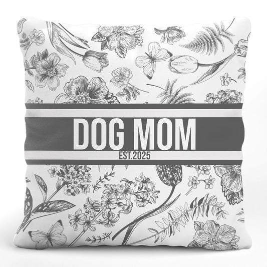 Dog Mom Est. 2025 - Custom Name Toile De Jouy Style - Personalized Pillow