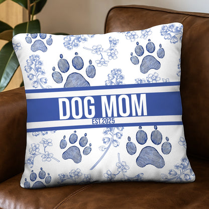 Dog Mom Est. 2025 - Custom Name Toile De Jouy Style - Personalized Pillow