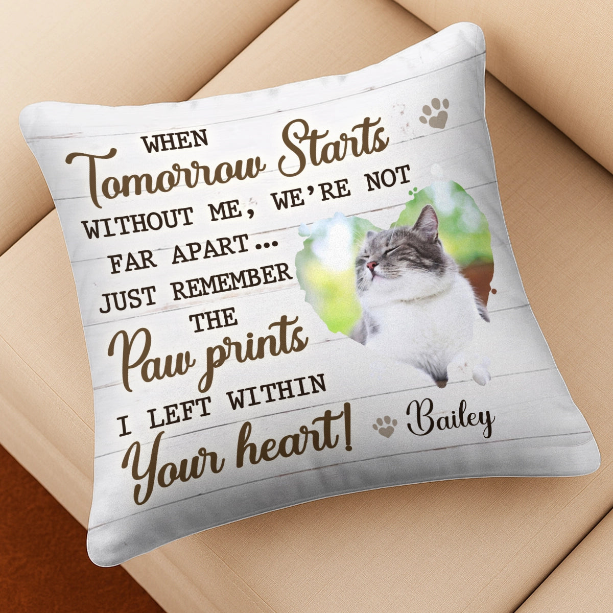 Remember The Paw Prints I Left Within Your Heart - Pet Memorial Gift, Cartoon Art Style - Personalized Pillow