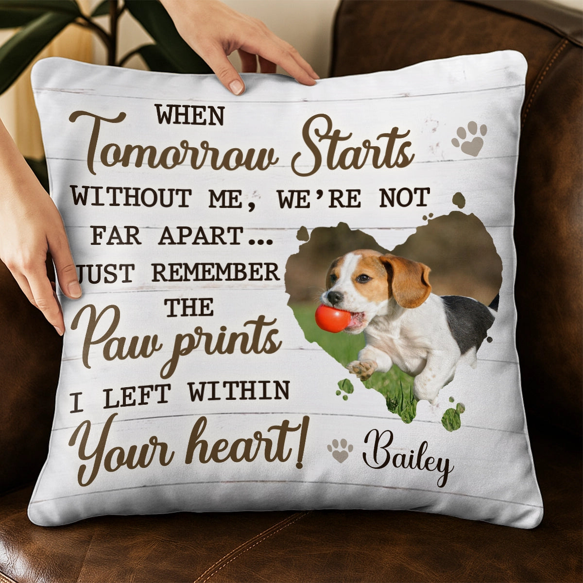 Remember The Paw Prints I Left Within Your Heart - Pet Memorial Gift, Cartoon Art Style - Personalized Pillow