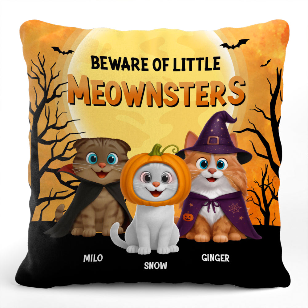 Be Aware Of Little Meownsters - Custom Cat Halloween Decor - Personalized Pillow
