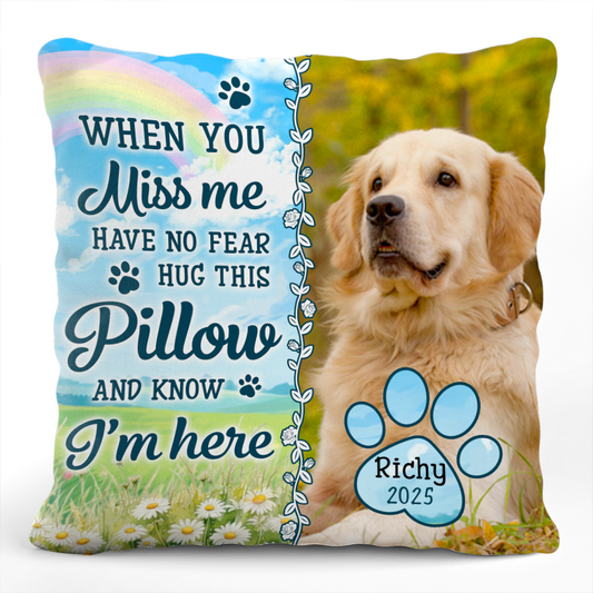 Hug This Pillow When You Miss Me - Pet Memorial Custom Photo - Personalized Pillow