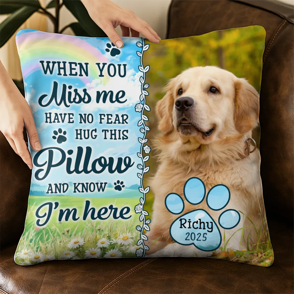 Hug This Pillow When You Miss Me - Pet Memorial Custom Photo - Personalized Pillow