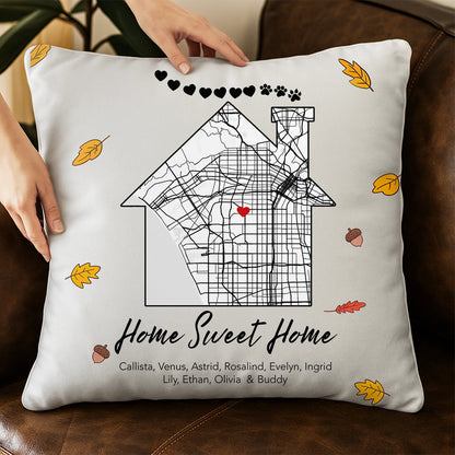 Home Sweet Home Map - Family With Pet Dog Cat - Personalized Pillow
