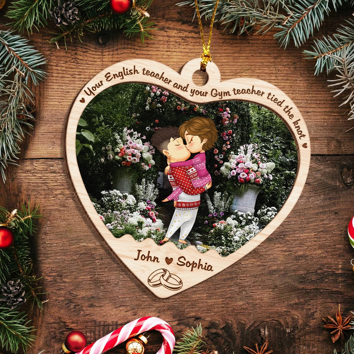 Personalized 2-Layer Heart Wooden Ornament - Custom Wedding or Anniversary Gift-MKweb2