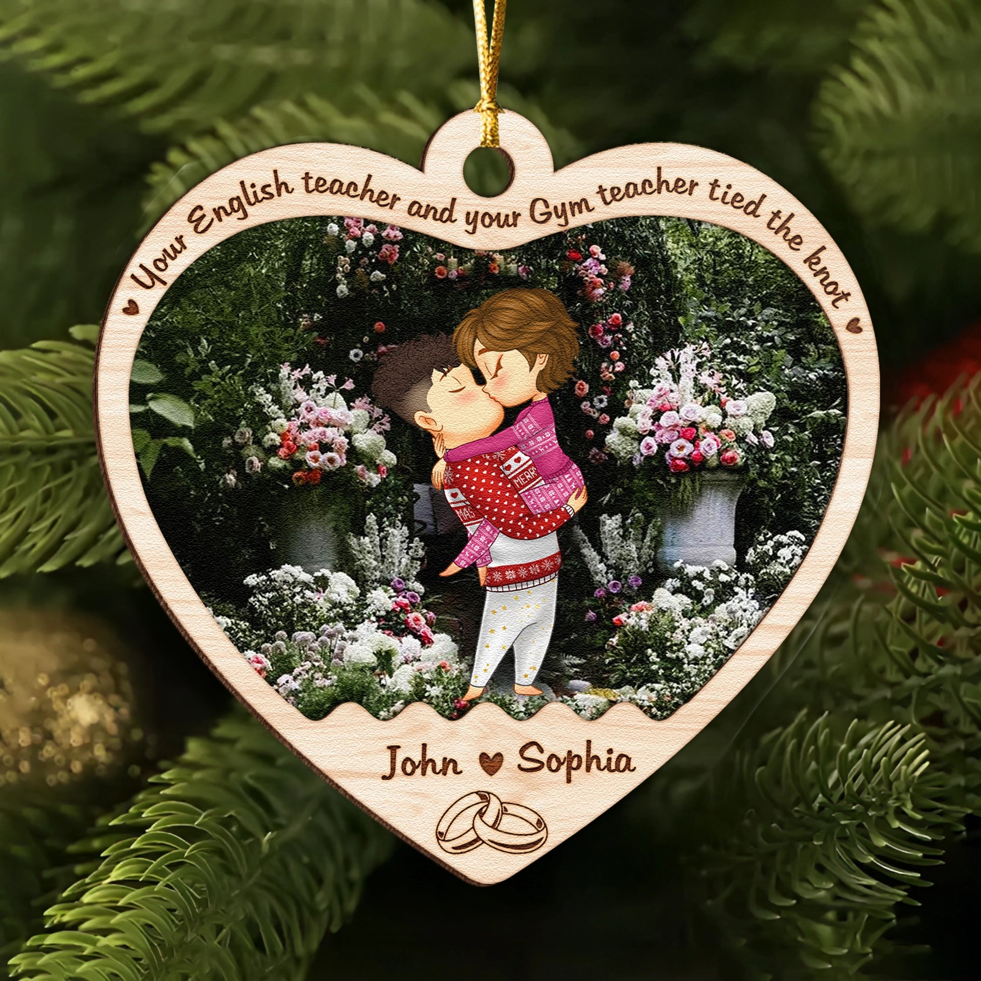 Personalized 2-Layer Heart Wooden Ornament - Custom Wedding or Anniversary Gift-MKweb4