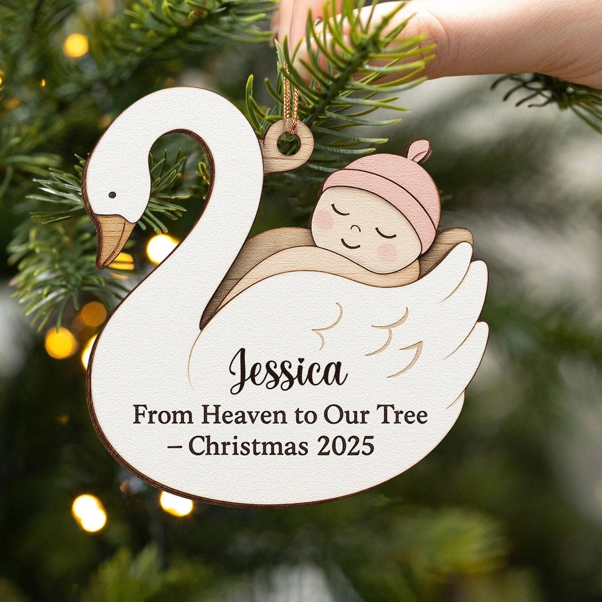 Personalized 2-Layer Wooden Baby Ornament – From Heaven to Our Tree Christmas Keepsake UWOCP2A-HH28-HN19080352-ads1