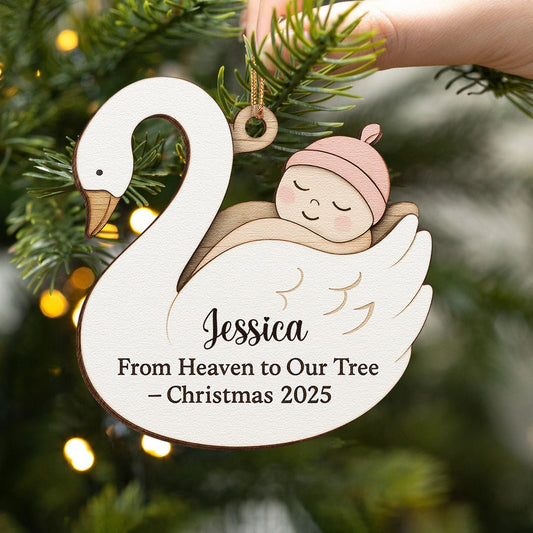 Personalized 2-Layer Wooden Baby Ornament – From Heaven to Our Tree Christmas Keepsake UWOCP2A-HH28-HN19080352-ads1