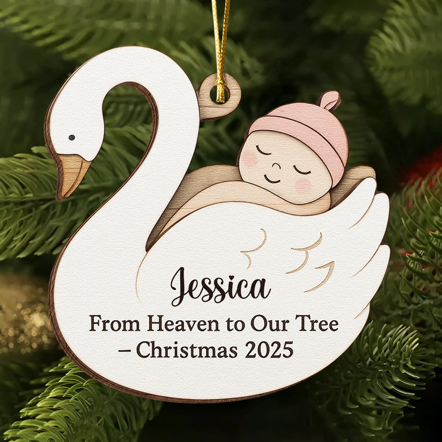 Personalized 2-Layer Wooden Baby Ornament – From Heaven to Our Tree Christmas Keepsake UWOCP2A-HH28-HN19080352-ads2