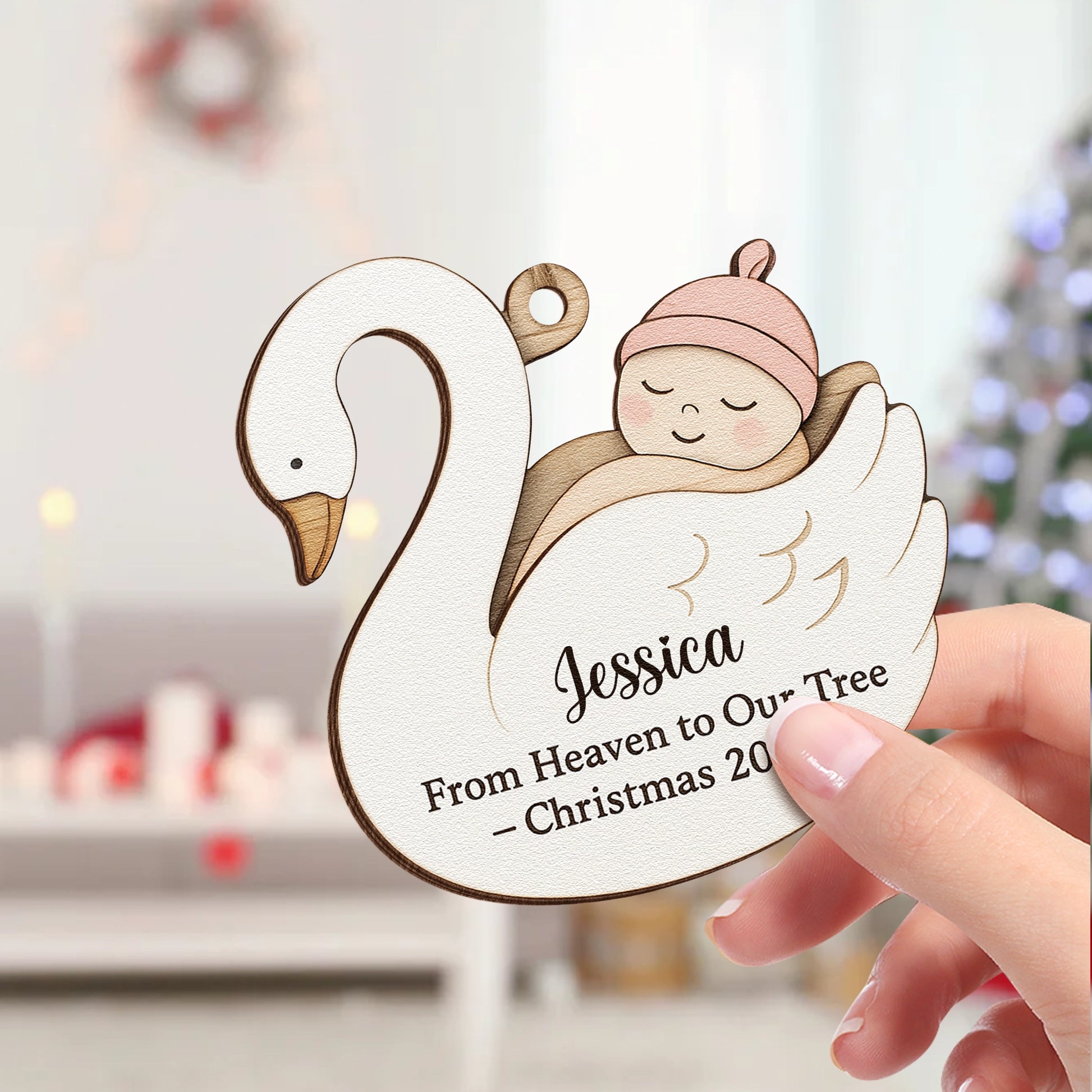 Personalized 2-Layer Wooden Baby Ornament – From Heaven to Our Tree Christmas Keepsake UWOCP2A-HH28-HN19080352-ads3