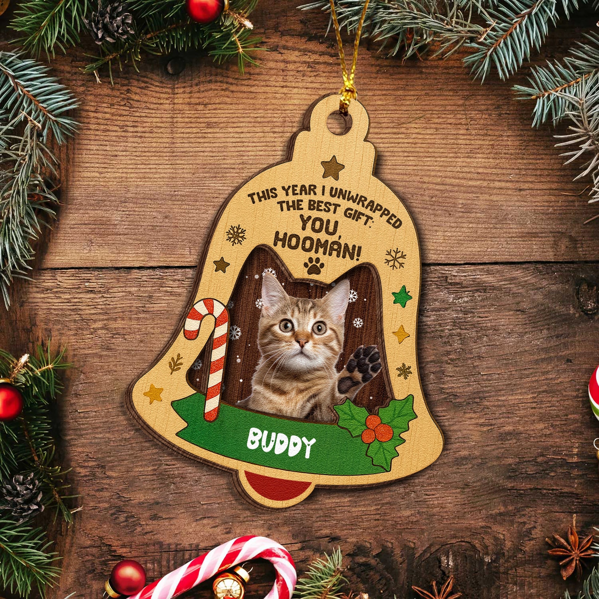 Personalized 2-Layer Wooden Cat Christmas Ornament With Photo And Name - Holiday Keepsake Gift WC-HN26-TT31web3