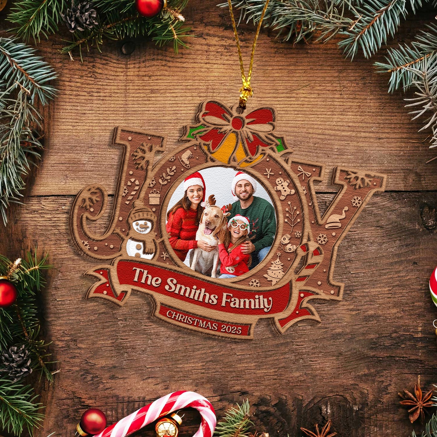Personalized 2-Layer Wooden Christmas Ornament - Custom Photo Family Keepsake-MKweb2