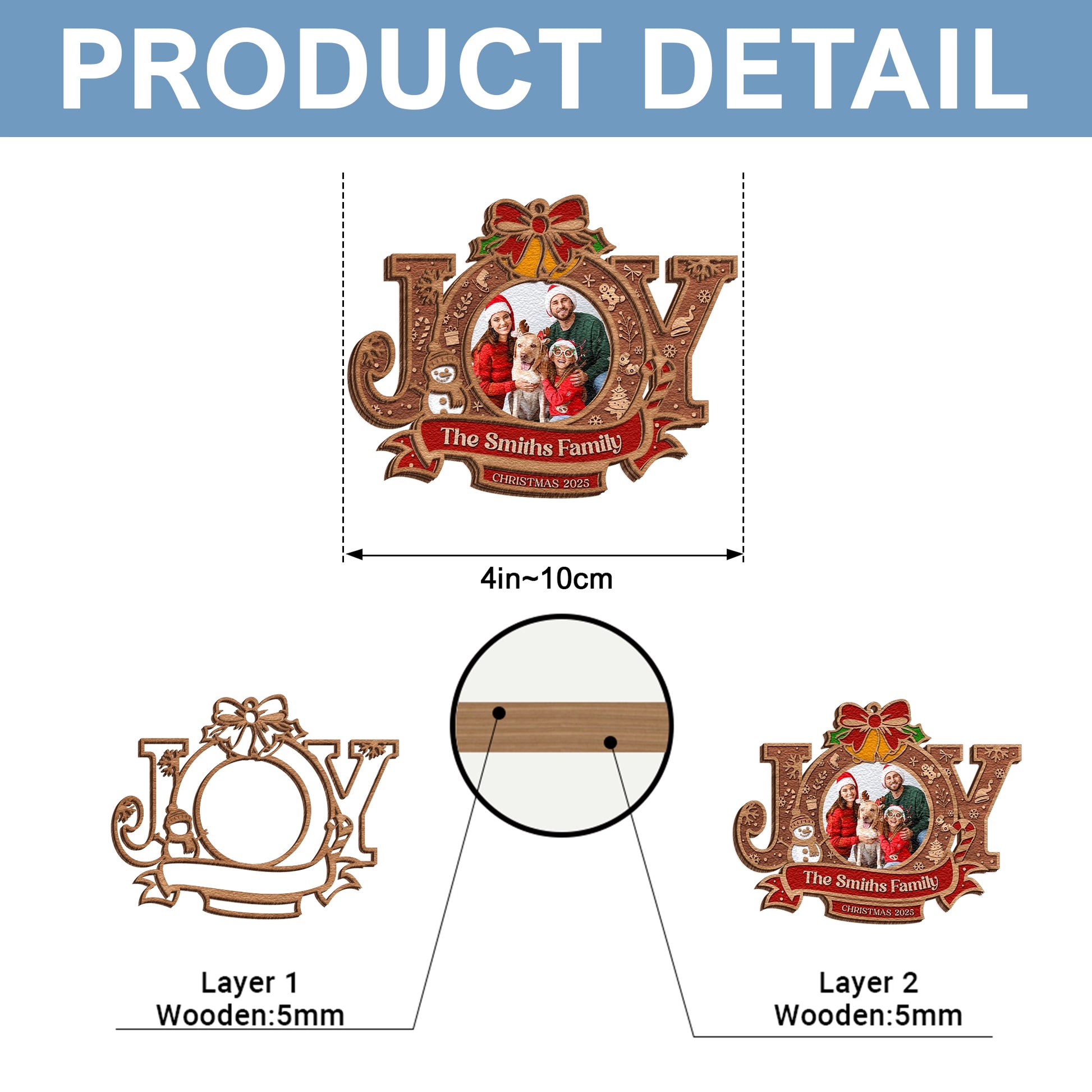 Personalized 2-Layer Wooden Christmas Ornament - Custom Photo Family Keepsake-MKweb5