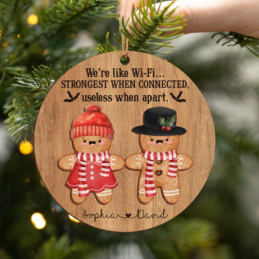 Personalized 2-Layer Wooden Christmas Ornament - Cute Gingerbread - We’re Like Wi-Fi, Strongest When Connected UWOCP2A-KL49-HN18080644-web1
