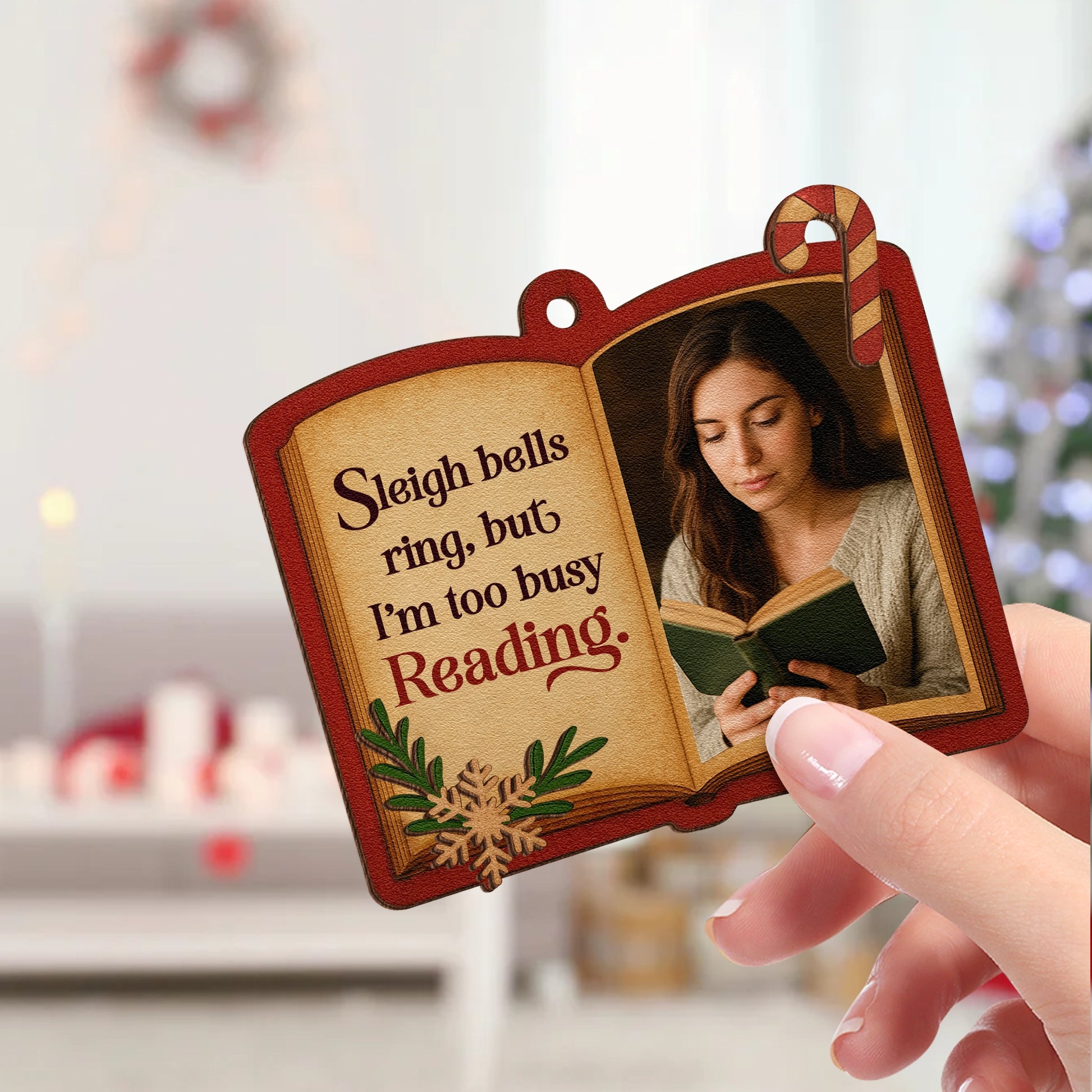 Personalized 2-Layer Wooden Friends Ornament - Custom Photo Book Shape Reading Gift Decoration MKweb3
