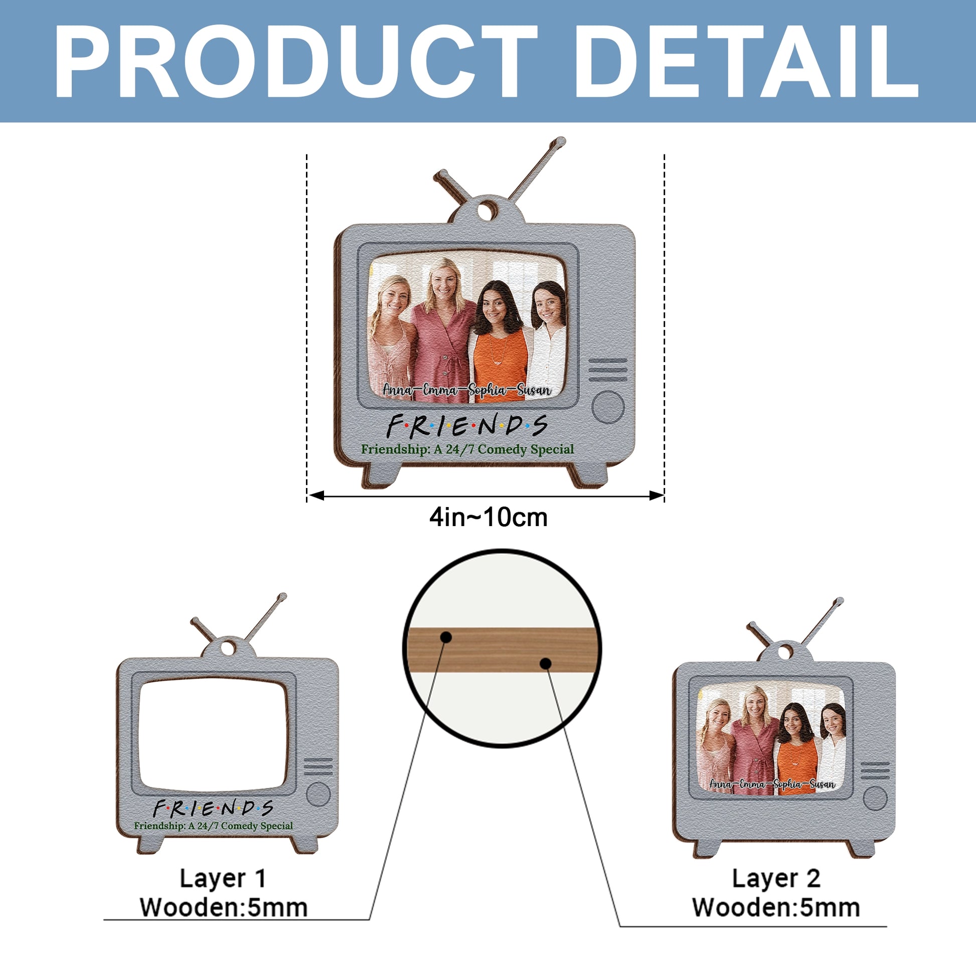 Personalized 2-Layer Wooden Friends Ornament - Retro TV Design - Friendship: A 24/7 Comedy Special UWOCP2A-KL55-HN21080720-web5