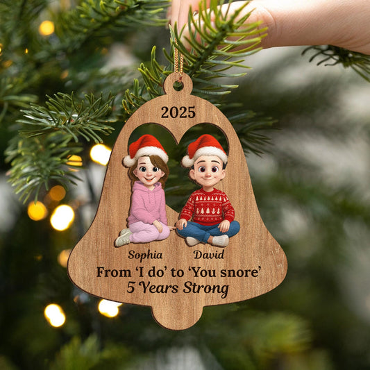 Personalized 2-Layer Wooden Ornament - Anniversary Christmas Ornament - Funny Couple Bell Shape - From I Do to You Snore UWOCPD-HH31-TT34-web1