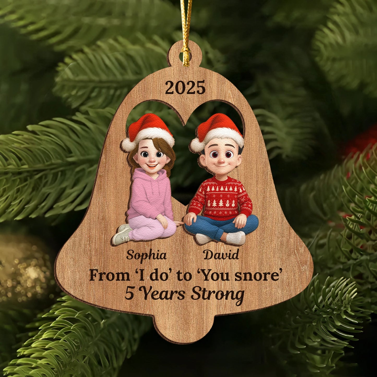 Personalized 2-Layer Wooden Ornament - Anniversary Christmas Ornament - Funny Couple Bell Shape - From I Do to You Snore UWOCPD-HH31-TT34-web2