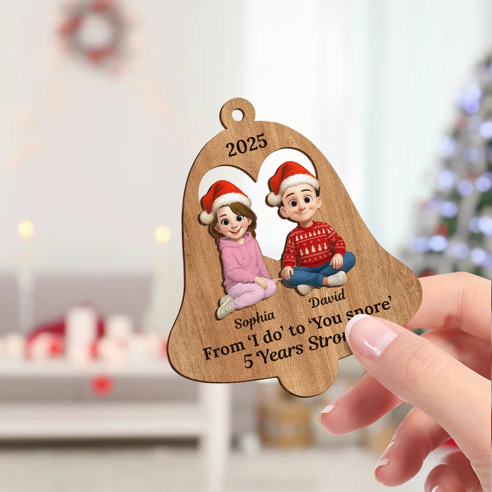 Personalized 2-Layer Wooden Ornament - Anniversary Christmas Ornament - Funny Couple Bell Shape - From I Do to You Snore UWOCPD-HH31-TT34-web3