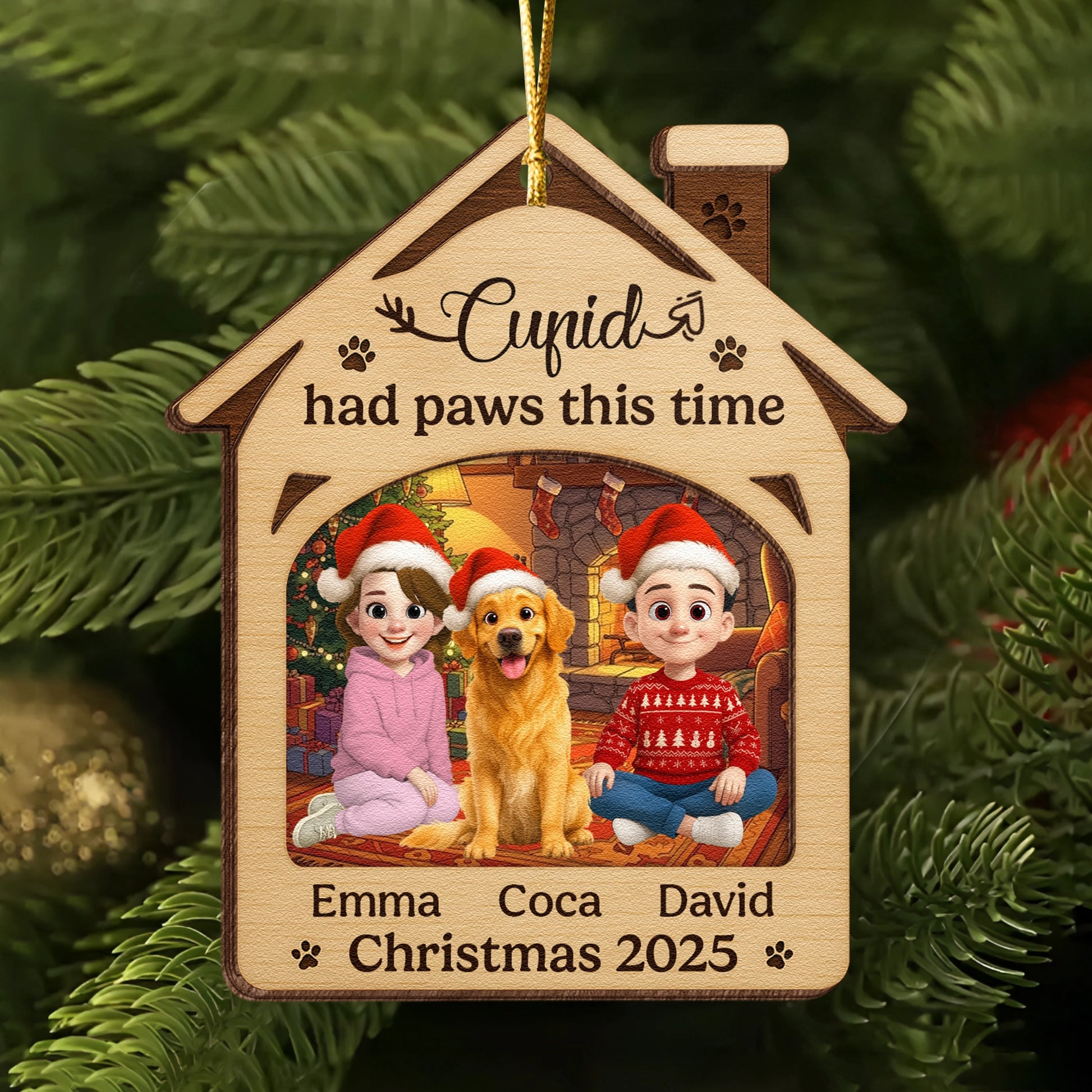 Personalized 2-Layer Wooden Ornament - Cupid Had Paws This Time - Christmas Keepsake UWOCP2A-KL51-HN19080427-web2
