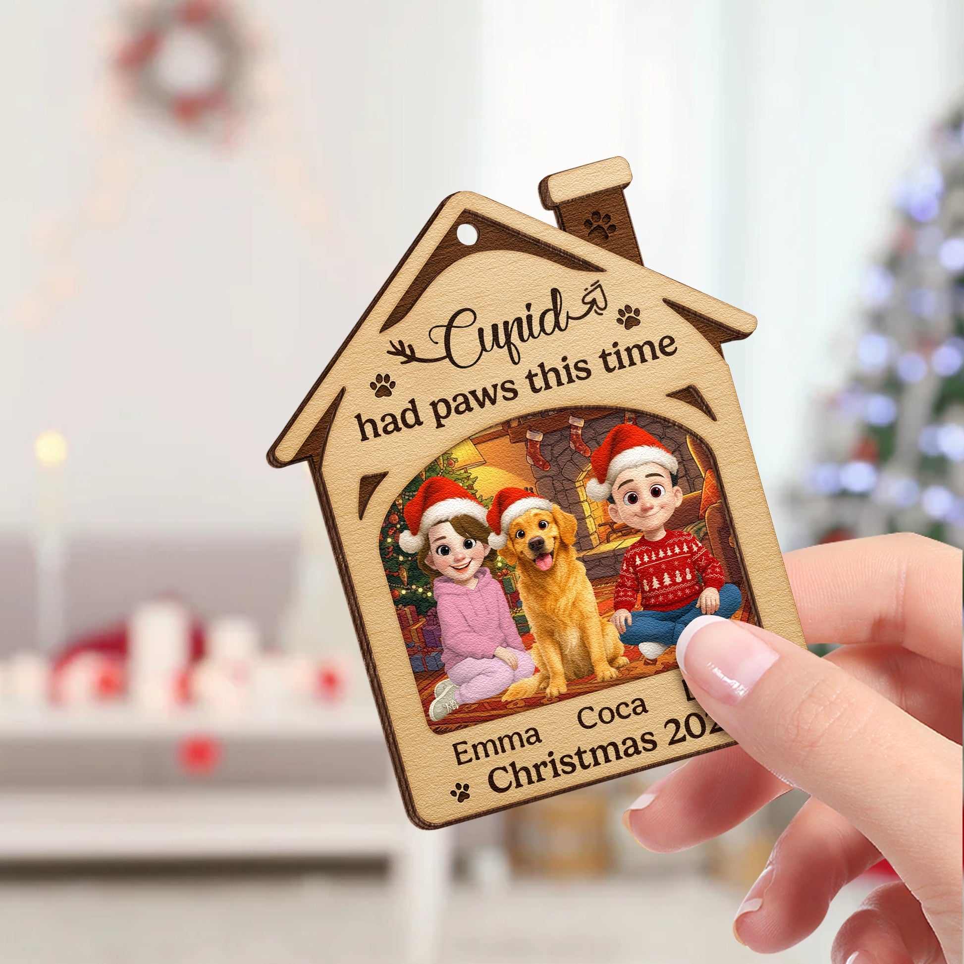 Personalized 2-Layer Wooden Ornament - Cupid Had Paws This Time - Christmas Keepsake UWOCP2A-KL51-HN19080427-web3