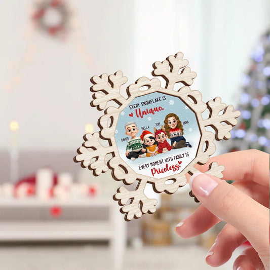 Personalized 2-Layer Wooden Ornament - Every Snowflake Is Unique, Every Moment With Family Is Priceless MKweb_3