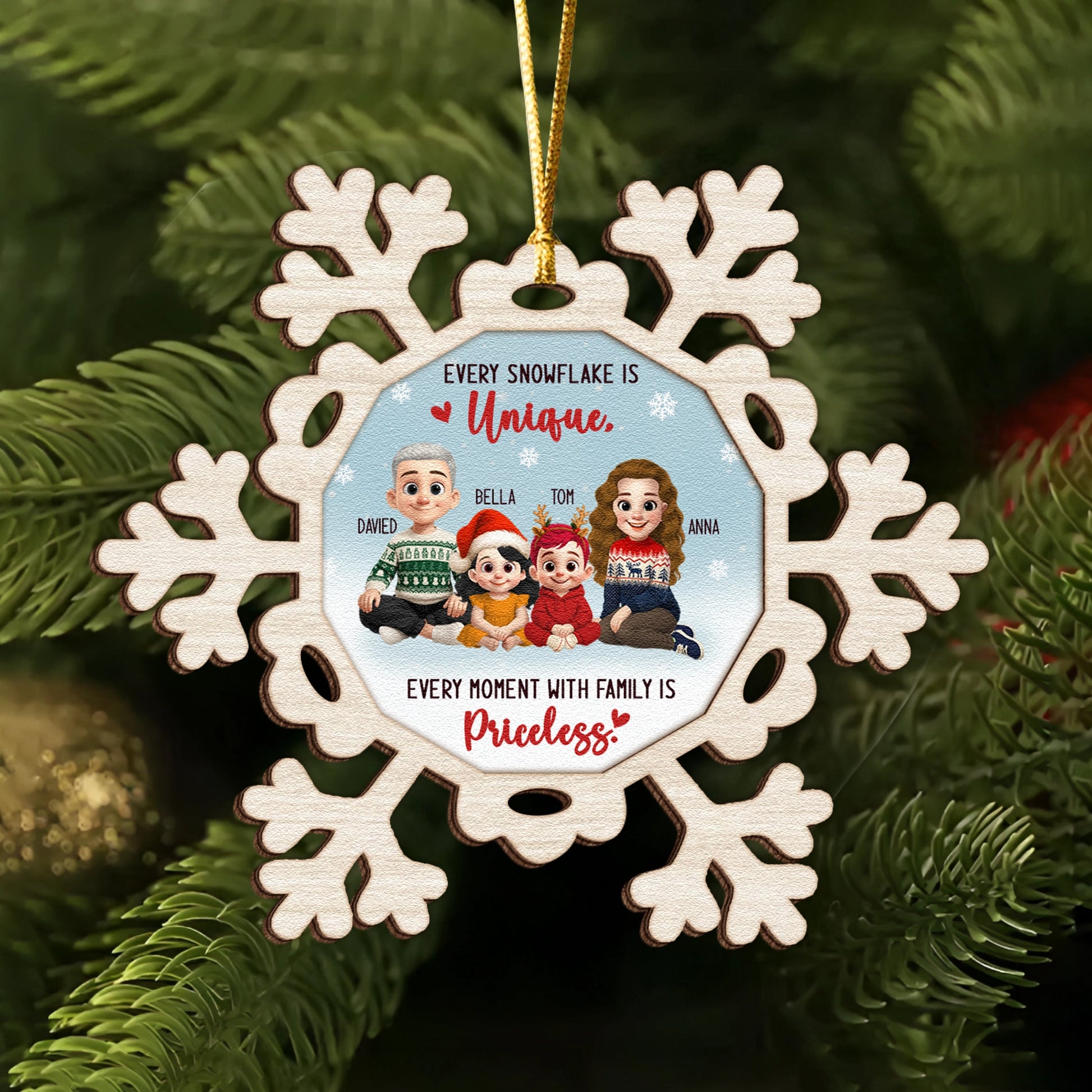 Personalized 2-Layer Wooden Ornament - Every Snowflake Is Unique, Every Moment With Family Is Priceless MKweb_4