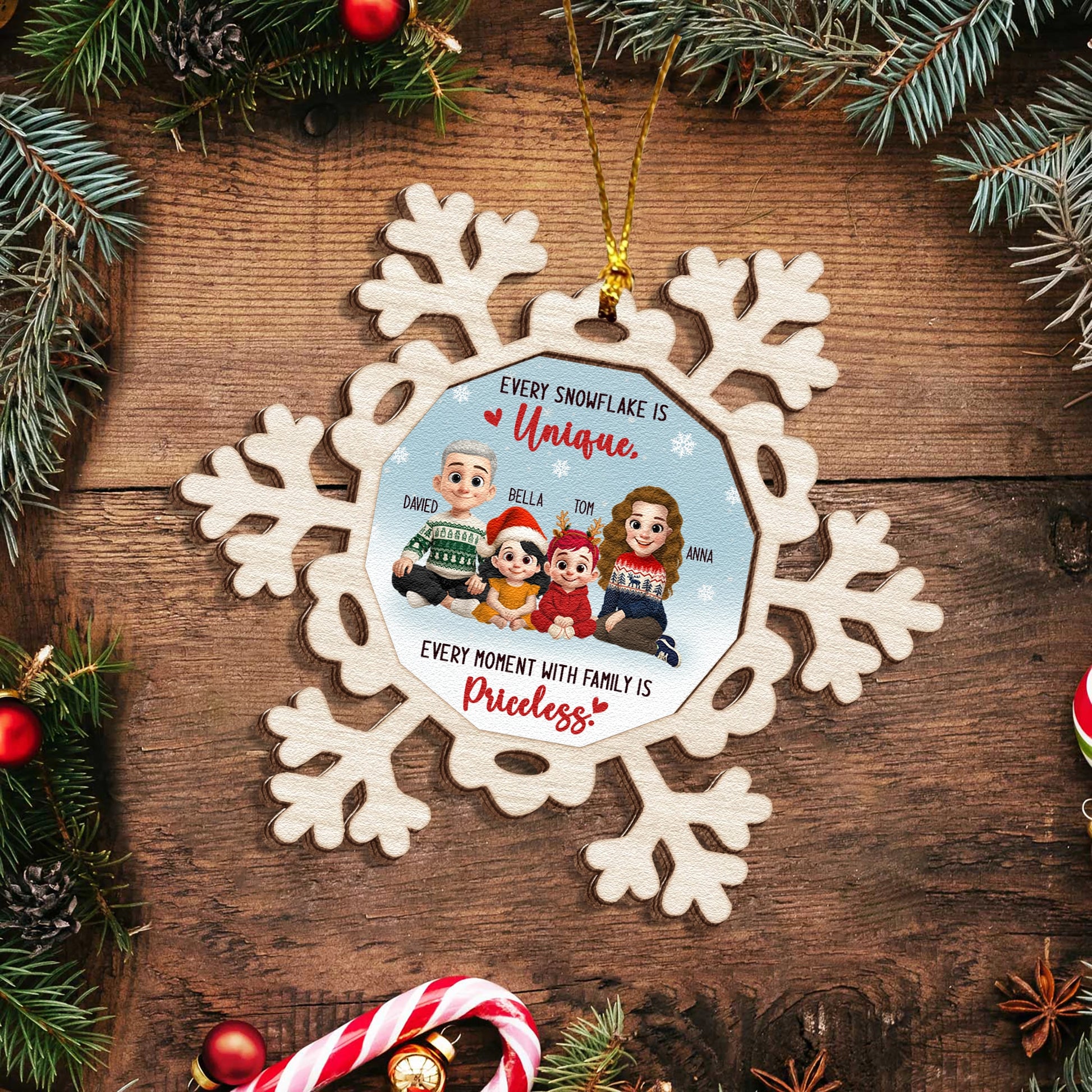 Personalized 2-Layer Wooden Ornament - Every Snowflake Is Unique, Every Moment With Family Is Priceless MKweb_5