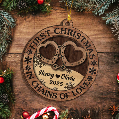 Personalized 2-Layer Wooden Ornament - First Christmas Couples Custom Heart Design - In Chains of Love UWOCP2A-HN28-HN20080821web3