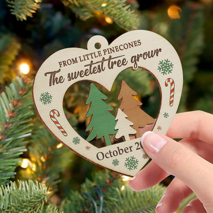 Personalized 2-Layer Wooden Ornament - From Little Pinecones, The Sweetest Tree Grows - Heart Decoration, Custom Month & Year Keepsake mkweb2