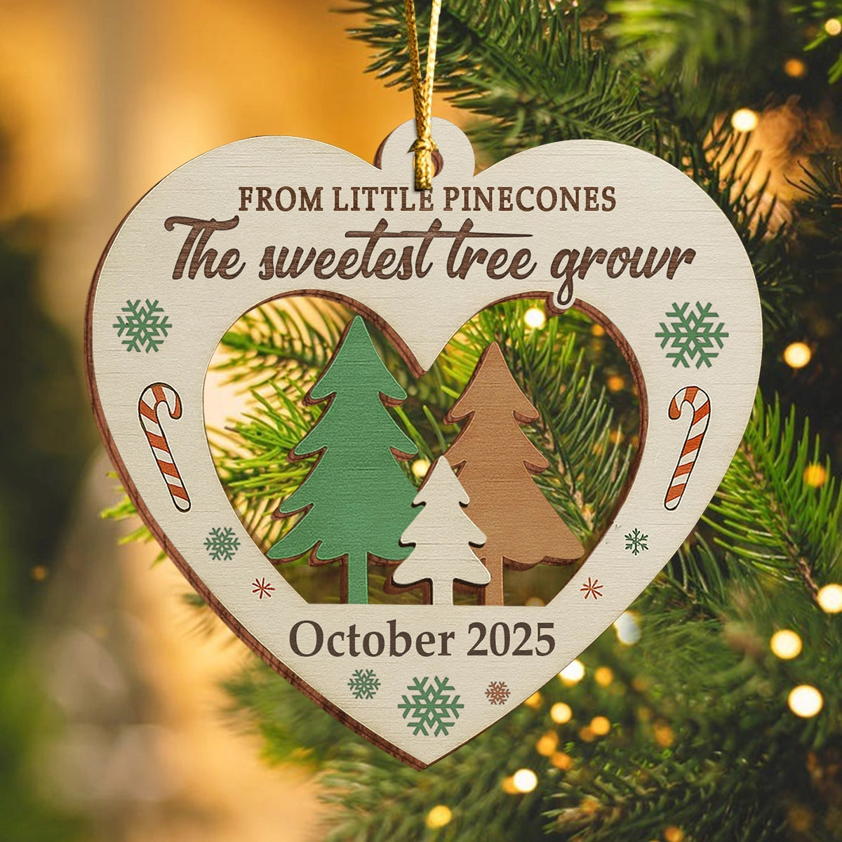 Personalized 2-Layer Wooden Ornament - From Little Pinecones, The Sweetest Tree Grows - Heart Decoration, Custom Month & Year Keepsake mkweb4