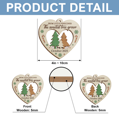 Personalized 2-Layer Wooden Ornament - From Little Pinecones, The Sweetest Tree Grows - Heart Decoration, Custom Month & Year Keepsake mkweb5