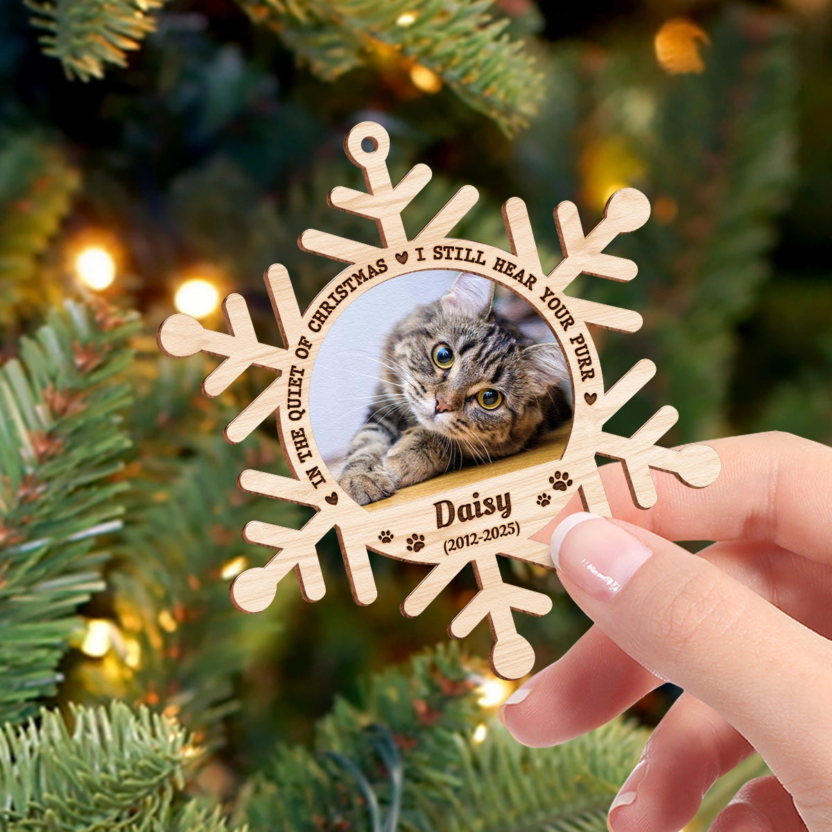 Personalized 2-Layer Wooden Ornament - In the Quiet of Christmas, I Still Hear Your Purr Web2