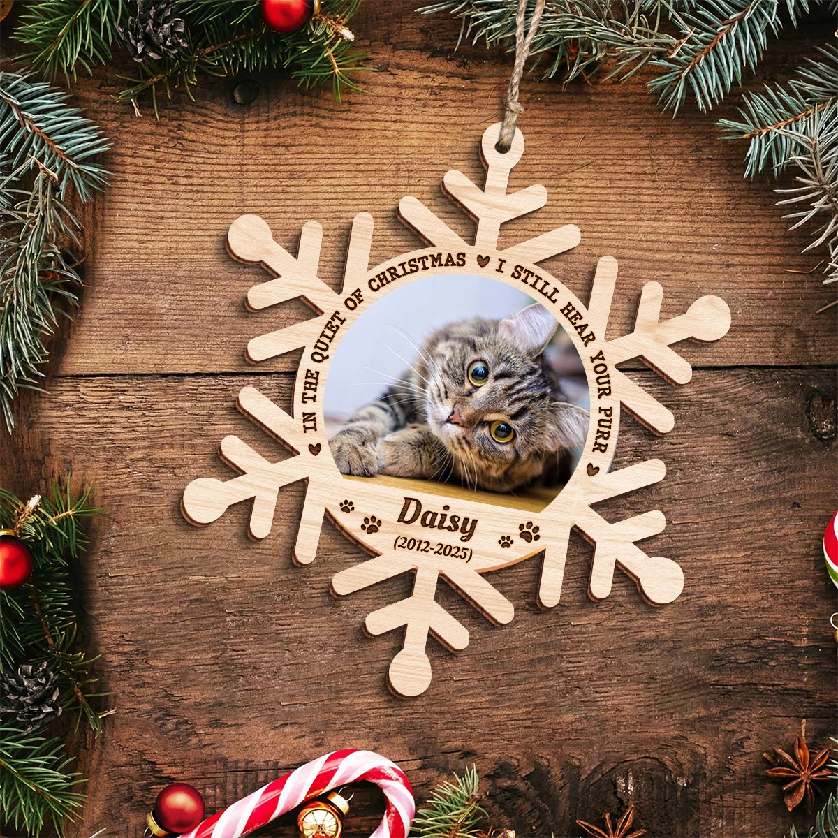 Personalized 2-Layer Wooden Ornament - In the Quiet of Christmas, I Still Hear Your Purr Web3