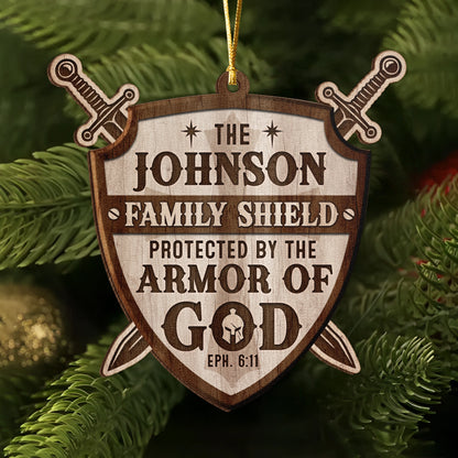 Personalized 2-Layer Wooden Ornament - Protected By The Armor of God - Family Shield Christian Christmas Decoration MKweb4