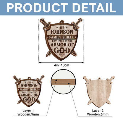 Personalized 2-Layer Wooden Ornament - Protected By The Armor of God - Family Shield Christian Christmas Decoration MKweb5