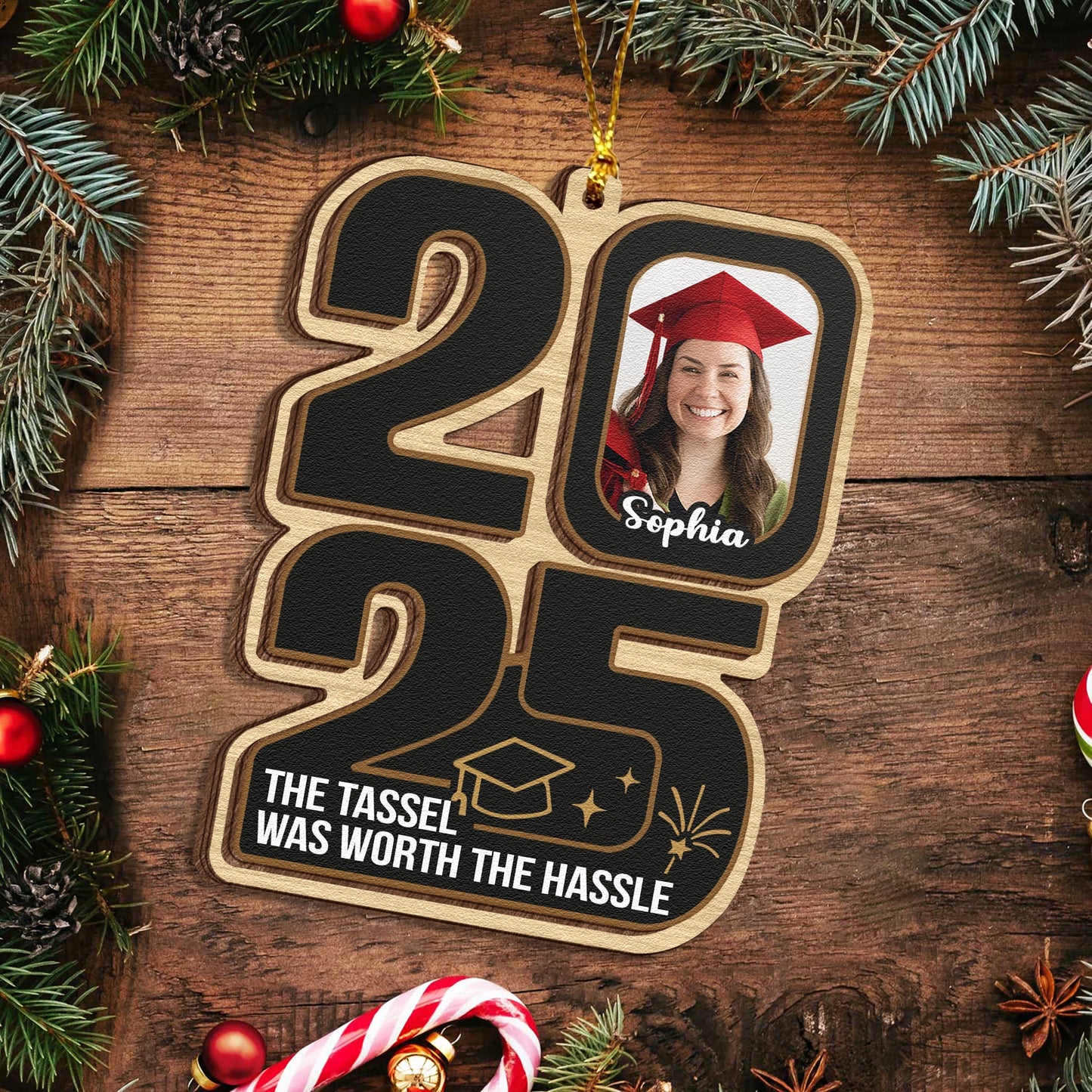 Personalized 2 Layer Wooden Graduation Ornament - The Tassel Was Worth the Hassle - Custom Photo & Name Keepsake Gift MKweb2