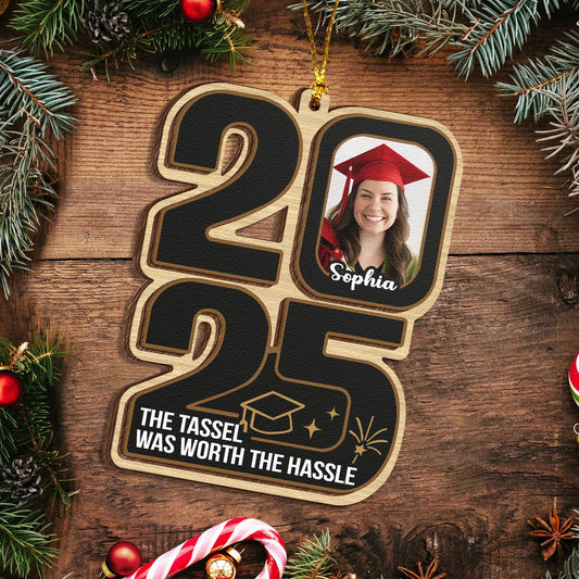 Personalized 2 Layer Wooden Graduation Ornament - The Tassel Was Worth the Hassle - Custom Photo & Name Keepsake Gift MKweb2