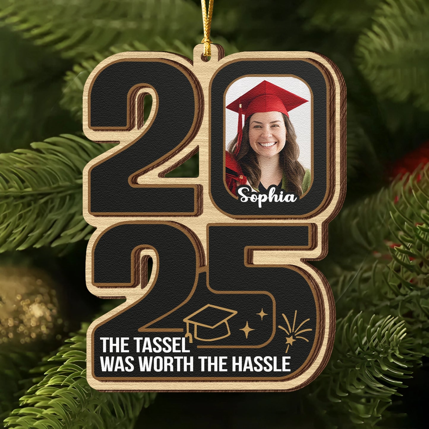 Personalized 2 Layer Wooden Graduation Ornament - The Tassel Was Worth the Hassle - Custom Photo & Name Keepsake Gift MKweb4