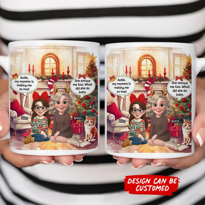 Personalized Aunt and Niece Mug - Funny Christmas Gift for Auntie, Holiday Coffee Cup web2