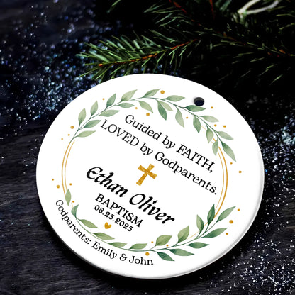 Personalized Baptism Ceramic Ornament - Custom Name, Date & Godparents Gift-MK_Web4