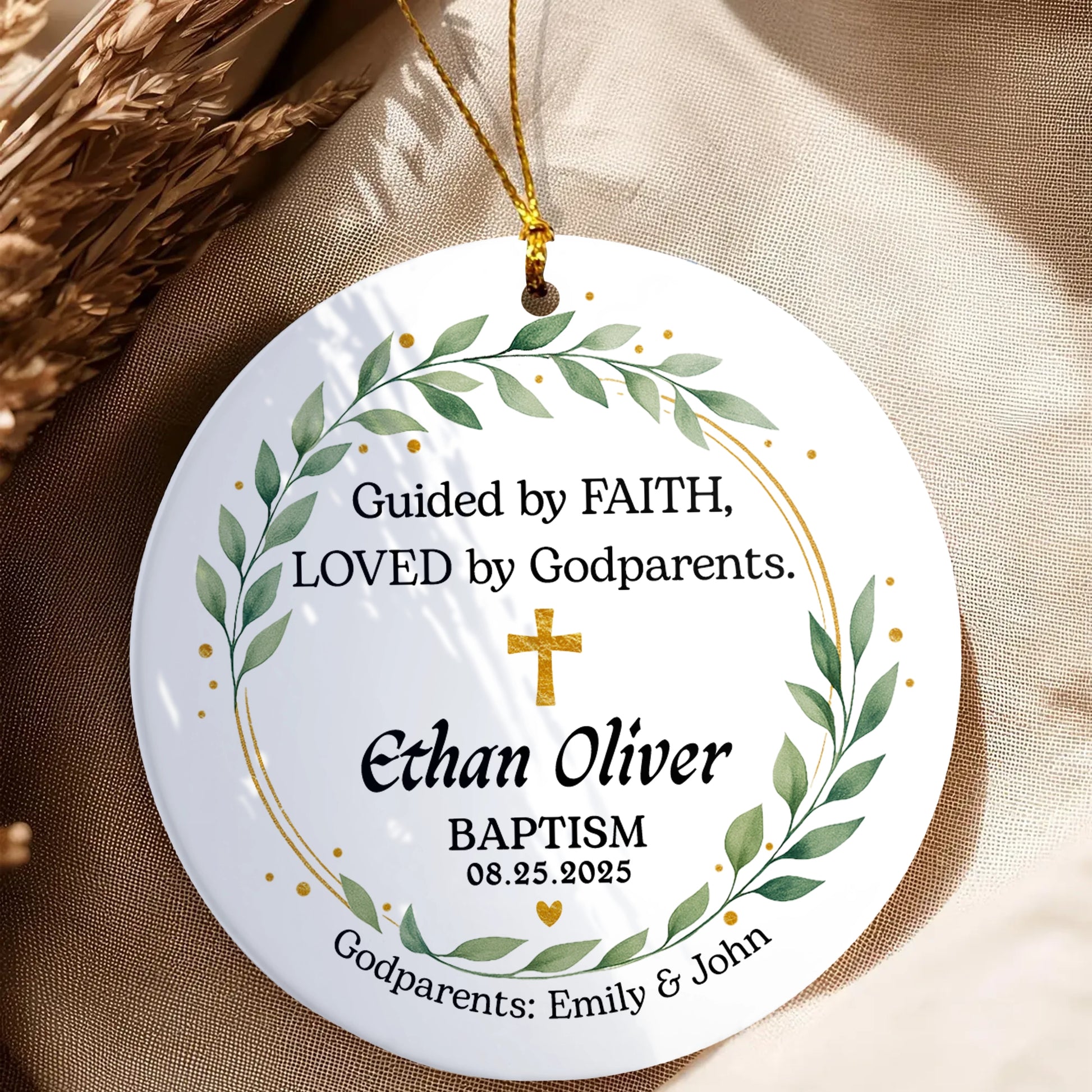 Personalized Baptism Ceramic Ornament - Custom Name, Date & Godparents Gift-MK_Web5