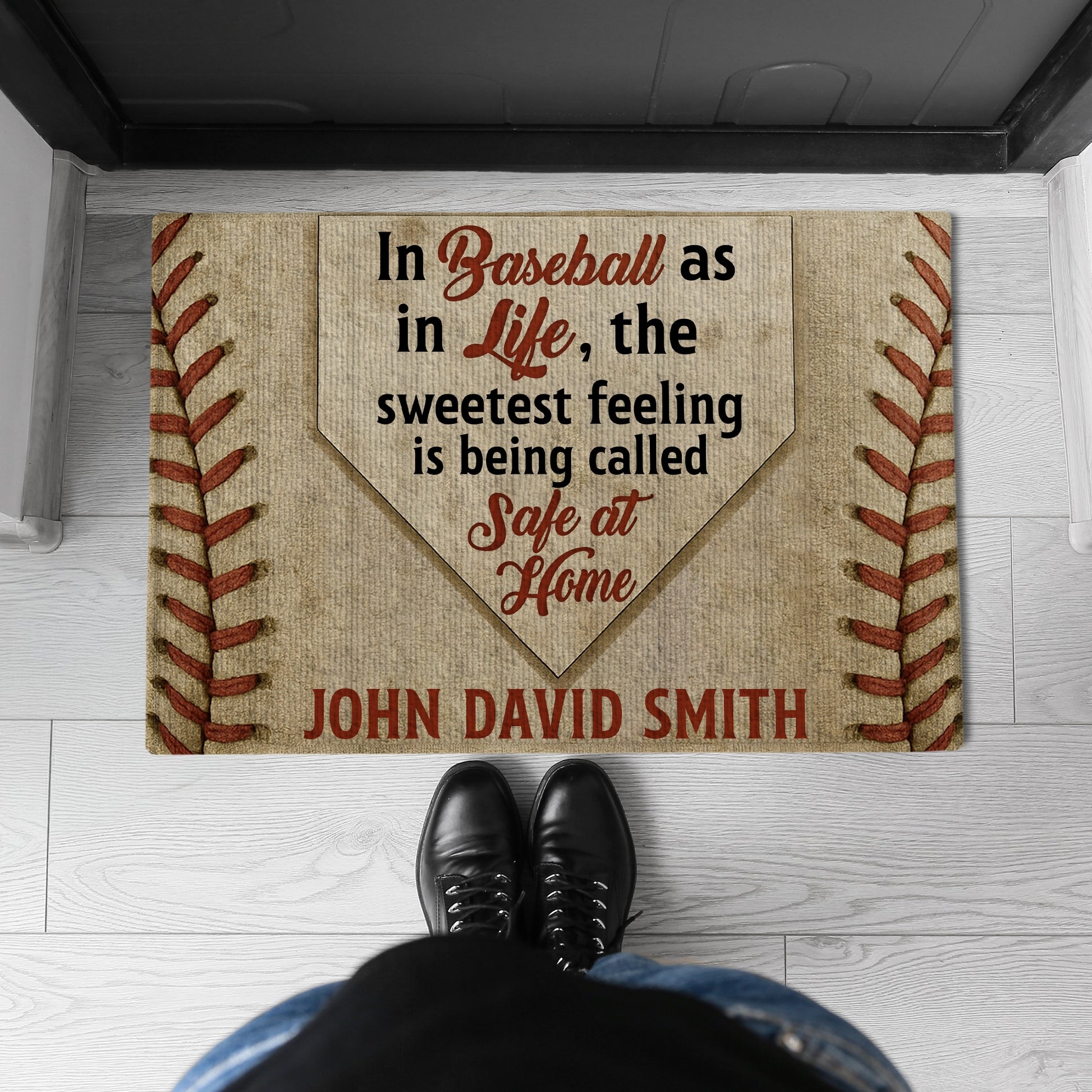 Personalized Baseball Doormat - Safe at Home Quote Custom Name Welcome Mat-DM-NM42-HN18080651-web2